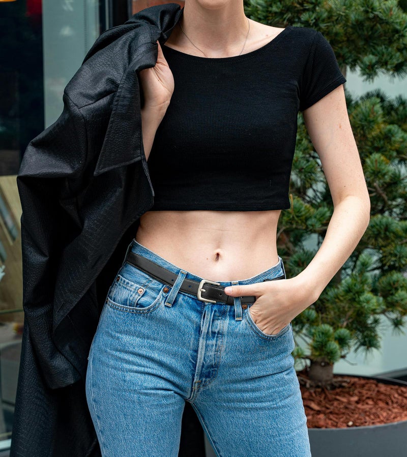 maikun Womens Black Belt, PU Leather Belt Black for Women Pants Jeans Length 42.5'' - Image 2